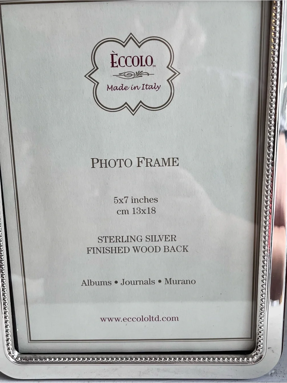 Eccolo Italy Sterling Silver 925 Photo Frame 5 x 7 Wood Back Round Edge